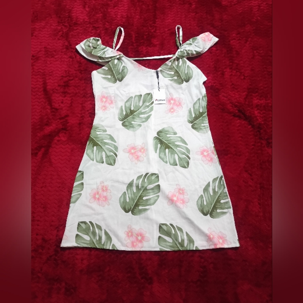 Green and Pink Backless Spaghetti Strap Sundress